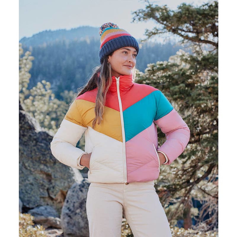 MARINE LAYER Big Sky Puffer Jacket in Antique White Multi Chevron Size Small NWT